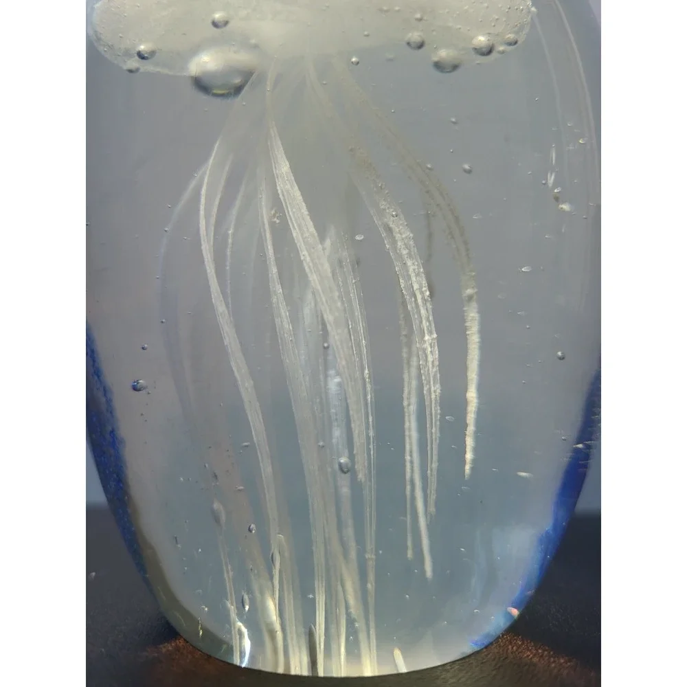 Jellyfish Paperweight, White, Glow In The Dark, With Blue‎ Background, 4.5